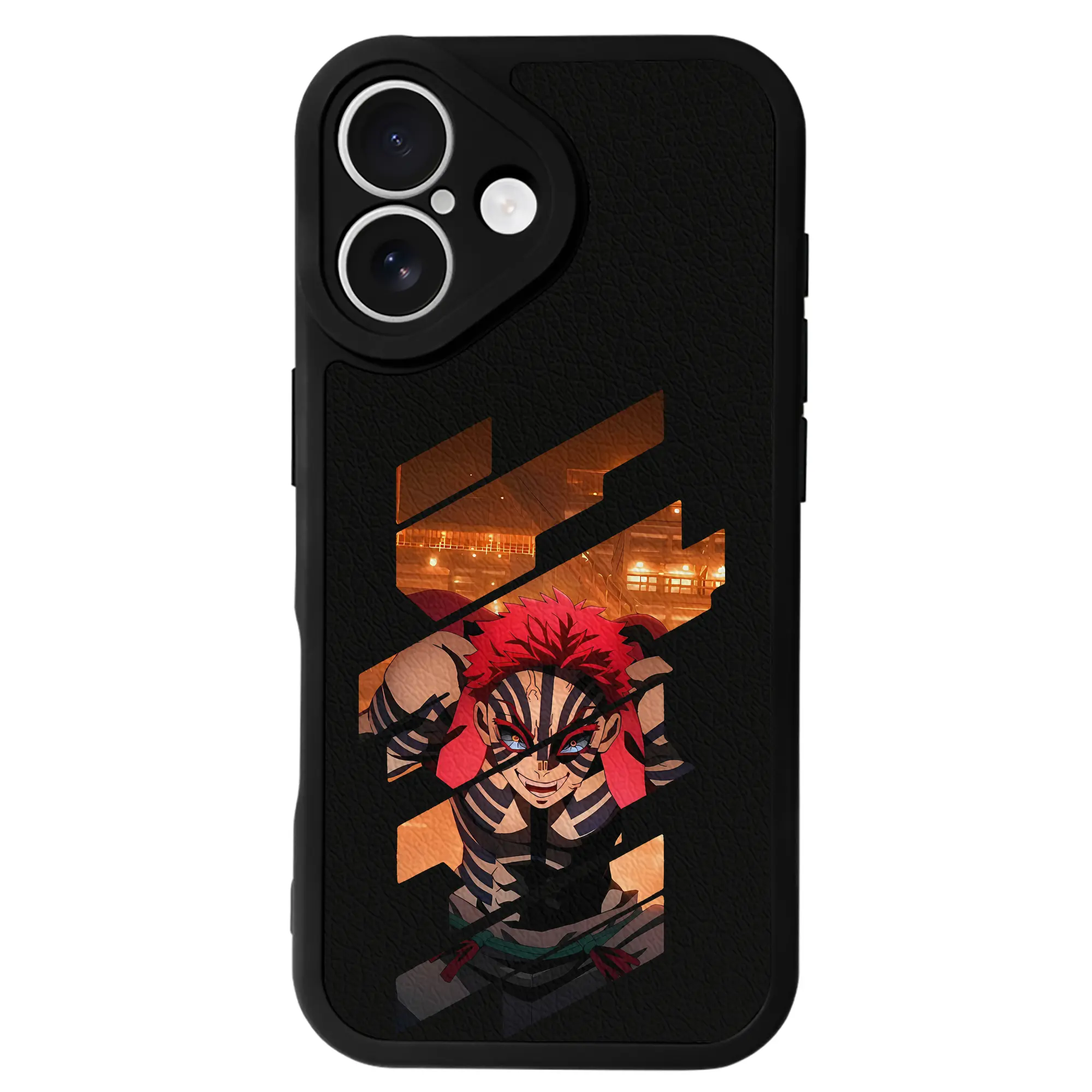 鬼滅の刃 グッズ,猗窩座 - IPhone 16シリーズ対応 ・ シリコンスマホケース ・ レザー調 ・ 高精度フィット ・ 耐衝撃 ・ ワイヤレス充電対応 ・ 精密カット